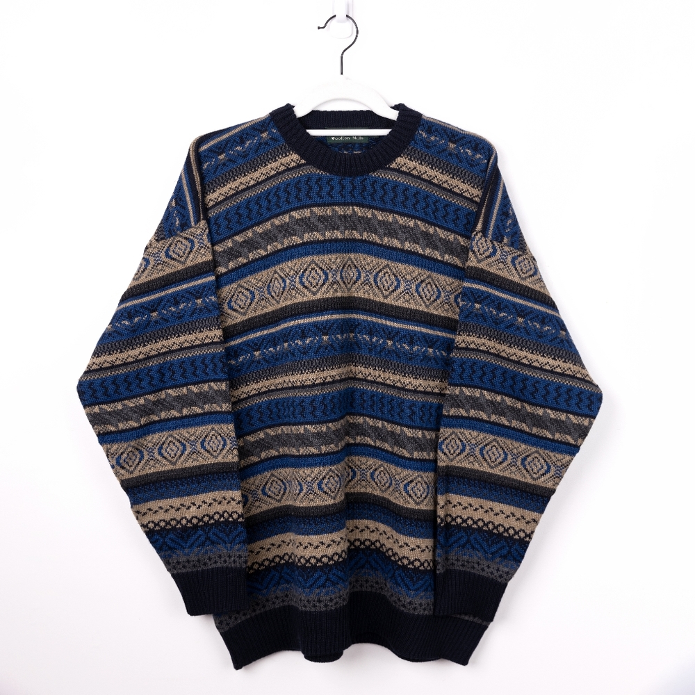 Vintage Blarney geometric 80's Sweater Fair Isle Multicolor Wool Blend Unisex